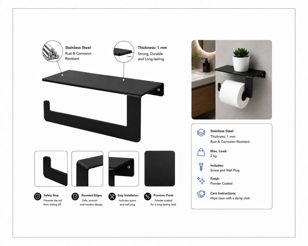 Toilet Paper Holder with Shelf