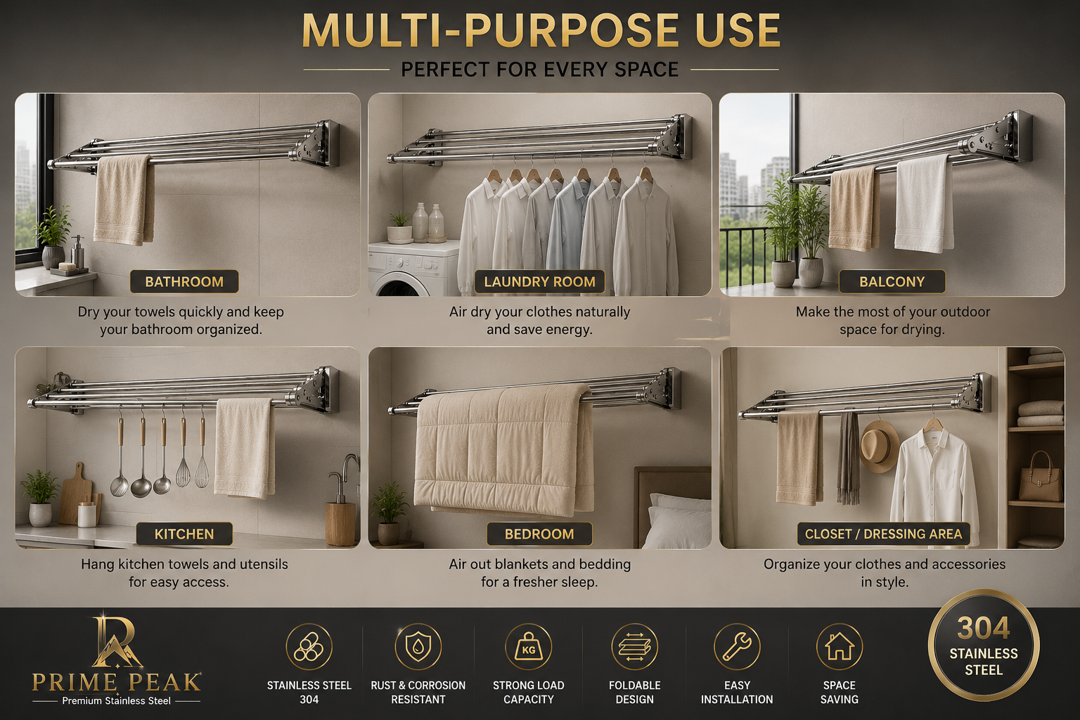 Wall mounted foldable clothes drying rack